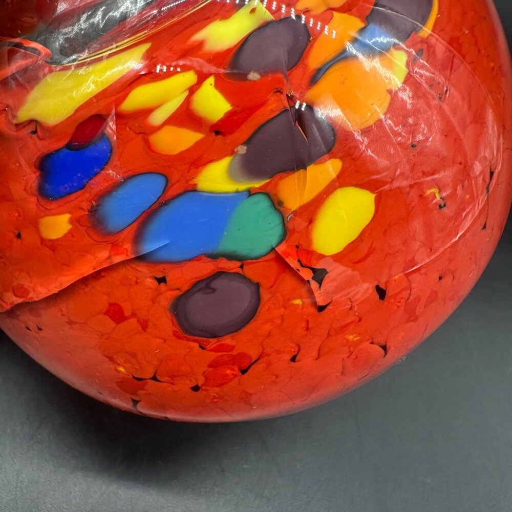 Paperweight Candle Holder Bohemian Art Glass Handmade Red Rainbow Czech READ - Picture 9 of 12